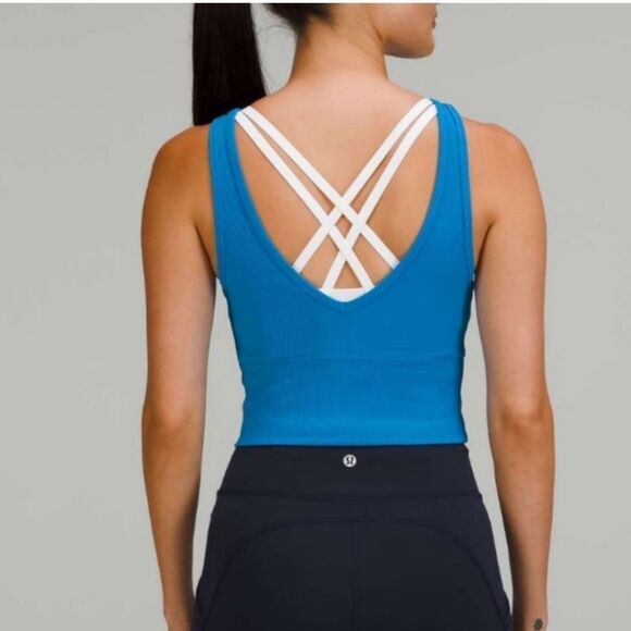 Lululemon Women’s 2 Power Pivot Ribbed Tank Poolside Blue Cropped Reversible - Picture 6 of 9